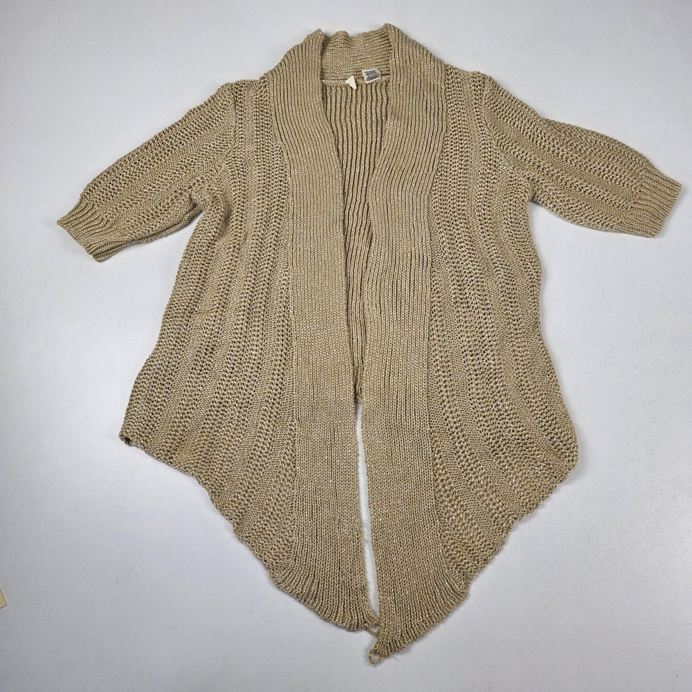 MOTH Sweater Cardigan Womens Large Beige Open Front Button Knit Shawl Collar